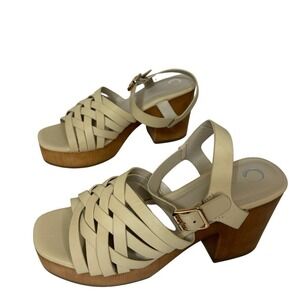 Tru Comfort Foam Womens Woven Platform Chunky Heel Clog Size 8 Tan Boho Retro‎